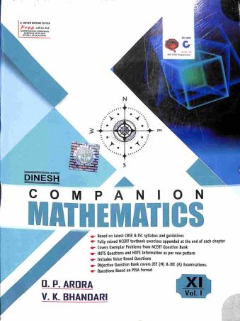 Book cover number 1 for Dinesh Companion Mathematics Class 11 Volume 1 & 2 written by O. P. Arora, V. K. Bhandari published by S. Dinesh & Co.