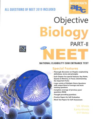 Book cover number 1 for Modern's abc Of Objective Biology Part-1 & 2 For NEET (2019) written by V. K. Khosla, Kanta Khosla, O. P. Mehta published by Modern Publishers