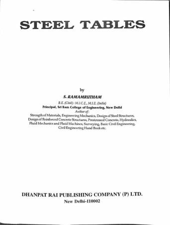 Book cover number 1 for Steel Tables written by S. Ramamrutham published by Dhanpat Rai Publishing Company (P) Ltd.