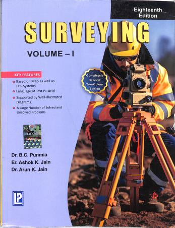 Book cover number 1 for Surveying Volume 1 written by B. C. Punmia, Ashok K. Jain, Arun K. Jain published by Laxmi Publications (P) Ltd.