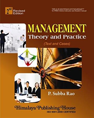 Book cover number 1 for Management : Theory And Practice written by P. Subba Rao published by Himalaya Publishing House