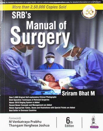 Book cover number 1 for SRB's Manual Of Surgery written by Sriram Bhat M. published by Jaypee Brothers Medical Publishers (P) Ltd.