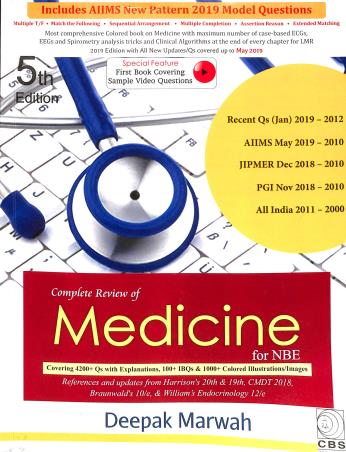 Book cover number 1 for Complete Review Of Medicine For NBE written by Deepak Marwah published by CBS Publishers & Distributors Pvt. Ltd.
