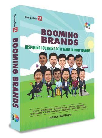 Book cover number 1 for Booming Brands : Inspiring Journeys Of 11 'Made In India' Brands written by Harsh Pamnani published by TV18 Broadcast Ltd