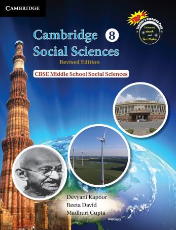 Book cover number 1 for Cambridge Social Sciences 8 (CBSE) written by Devyani Kapoor, Reeta David, Madhuri Gupta published by Cambridge University Press
