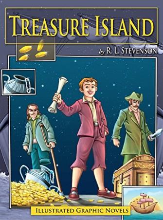 Book cover number 1 for Treasure Island (Illustrated Graphic Novels) written by R. L. Stevenson published by Om Books