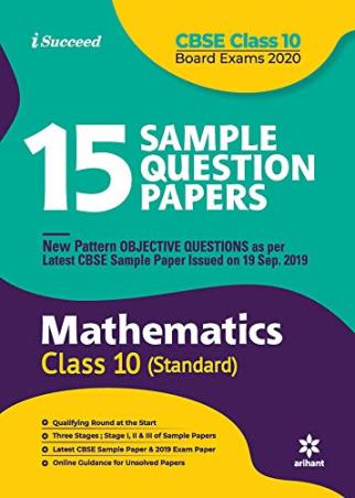 Book cover number 1 for 15 Sample Question Papers : Mathematics CBSE Class 10 Standard (Board Exams 2020) written by Brijesh Dwivedi, Vicky Sain published by Arihant Prakashan