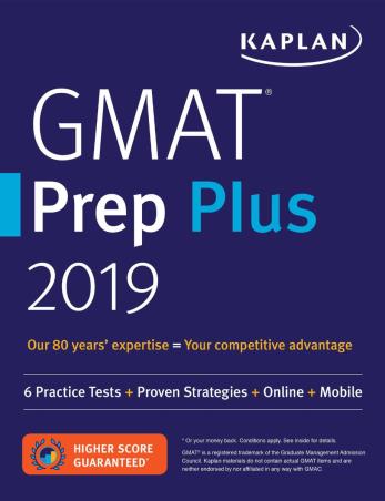 Book cover number 1 for GMAT Prep Plus 2019 written by NA published by Kaplan Publishing