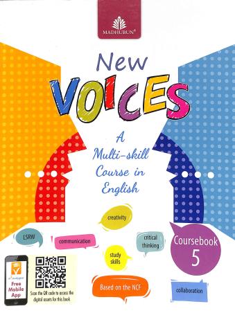 Book cover number 1 for New Voices Coursebook 5 written by Alka Batra published by Madhubun Educational Books