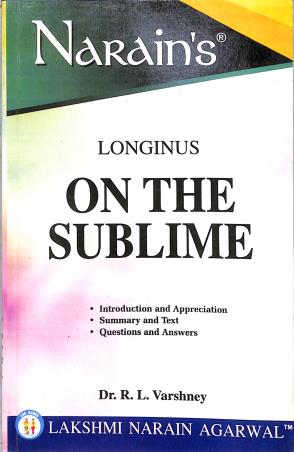 Book cover number 1 for Narain's On The Sublime : Longinus written by R. L. Varshney published by Lakshmi Narain Agarwal