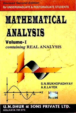 Book cover number 1 for Mathematical Analysis Volume 1 written by S. N. Mukhopadhyay published by U. N. Dhur & Sons Private Ltd.