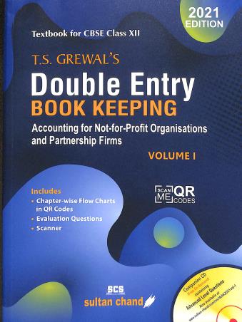 Book cover number 1 for T.S. Grewal's Double Entry Book Keeping CBSE Class 12 Volume 1 (2021) written by T. S. Grewal, H. S. Grewal, G. S. Grewal, R. K. Khosla published by Sultan Chand & Sons (P) Ltd