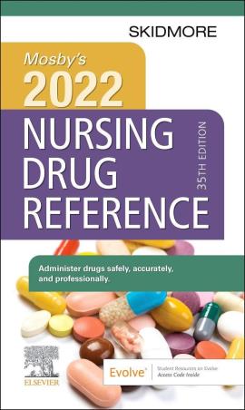Book cover number 1 for Mosby's 2022 Nursing Drug Reference written by Linda Skidmore-Roth published by Elsevier