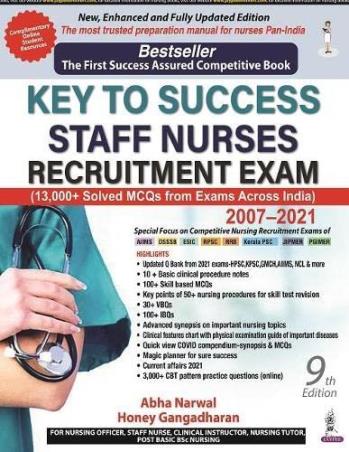Book cover number 1 for Key To Success Staff Nurses Recruitment Exam (2007-2021) written by Abha Narwal, Honey Gangadharan published by Jaypee Brothers Medical Publishers (P) Ltd.