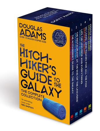 Book cover number 1 for The Complete Hitchhiker's Guide To The Galaxy Boxset written by Douglas Adams published by Pan Macmillan