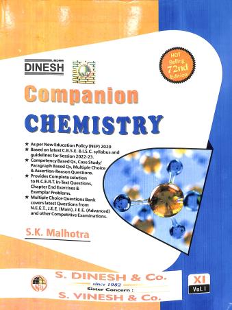 Book cover number 1 for Dinesh Companion Chemistry Class 11 Volume 1 & 2 (2023) written by S. K. Malhotra published by S. Dinesh & Co.