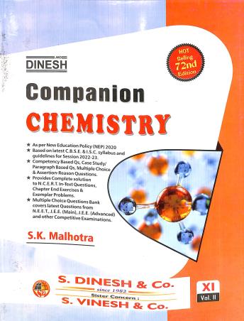 Book cover number 2 for Dinesh Companion Chemistry Class 11 Volume 1 & 2 (2023) written by S. K. Malhotra published by S. Dinesh & Co.