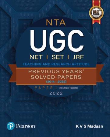 Book cover number 1 for NTA UGC NET/SET/JRF Teaching And Research Aptitude Previous Years Solved Papers (2014-2022) written by K. V. S. Madaan published by Pearson Education