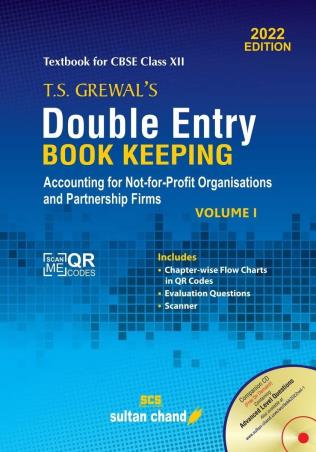 Book cover number 1 for T.S. Grewal's Double Entry Book Keeping CBSE Class 12 Volume 1 (2022) written by T. S. Grewal, H. S. Grewal, G. S. Grewal, R. K. Khosla published by Sultan Chand & Sons (P) Ltd