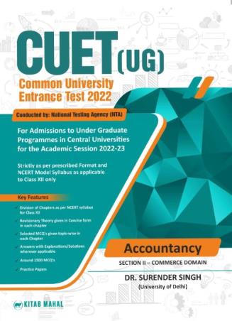 Book cover number 1 for CUET 2022 (UG) Accountancy written by Surender Singh published by Kitab Mahal