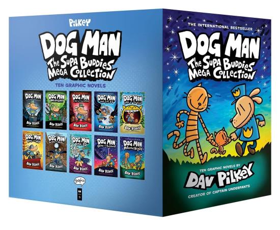 Book cover number 1 for Dog Man : The Supa Buddies Mega Collection (10 Boxed Set) written by Dav Pilkey published by Scholastic