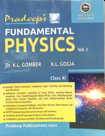 Book cover number 1 for Pradeep's Fundamental Physics Class 11 Volume 1 & 2 (2022-2023) written by K. L. Gomber published by Pradeep Publications