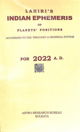 Book cover number 1 for Lahiri's Indian Ephemeris Of Planets' Positions (For 2022 A. D.) written by NA published by Astro-Research Bureau