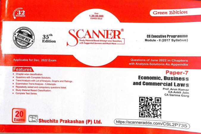 Book cover number 1 for Scanner CS Execuitive Programme Module 2 Economic, Business And Commercial Laws Paper 7 written by NA published by Suchitra Prakashan (P) Ltd