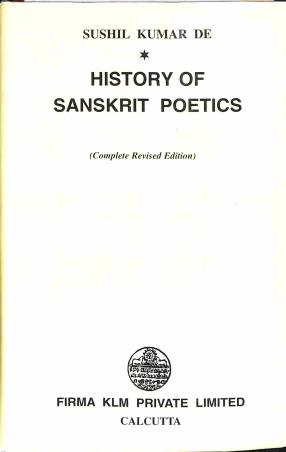 Book cover number 1 for History Of Sanskrit Poetics written by Sushil Kumar Dey published by Firma KLM Private Limited