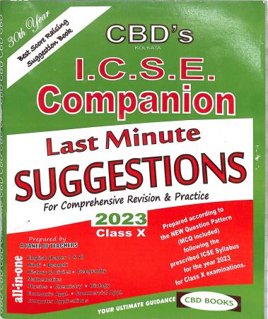 Book cover number 1 for CBD's ICSE Companion Last Minute Suggestion Class 10 (2023) written by NA published by CBD Books