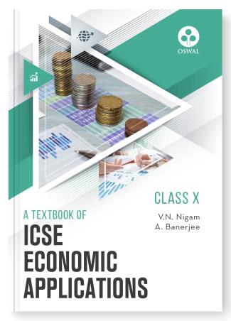 Book cover number 1 for A Text Book Of ICSE Economic Applications Class10 (2024) written by A. Banerjee, V. N. Nigam published by Oswal Publishers