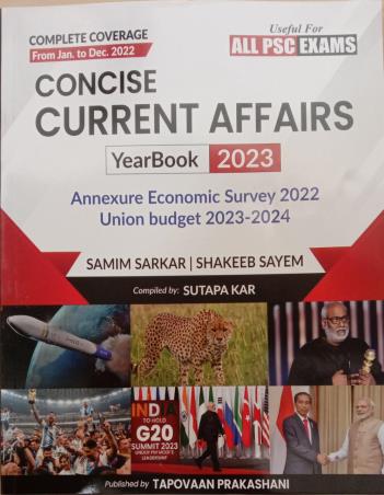 Book cover number 1 for Concise Current Affairs Yearbook 2023 written by Samim Sarkar, Shakeeb Sayem published by Tapovaan Prakashani