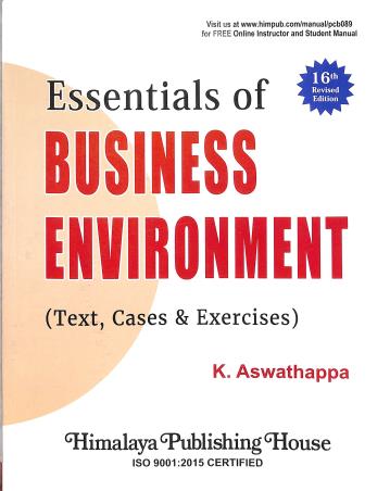 Book cover number 1 for Essentials Of Business Environment (Text, Cases & Exercises) written by K. Aswathappa published by Himalaya Publishing House