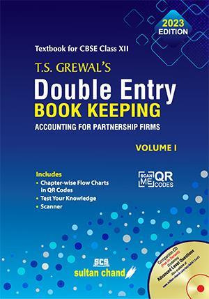 Book cover number 1 for T.S. Grewal's Double Entry Book Keeping CBSE Class 12 Volume 1 (2023) written by T. S. Grewal, H. S. Grewal, R. K. Khosla published by Sultan Chand & Sons (P) Ltd