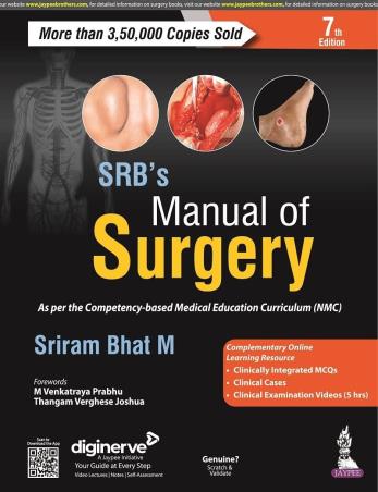Book cover number 1 for SRB’s Manual Of Surgery written by Sriram Bhat M. published by Jaypee Brothers Medical Publishers (P) Ltd.