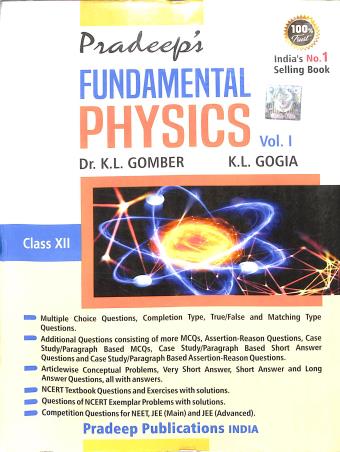 Book cover number 1 for Pradeep's Fundamental Physics Class 12 Volume 1 & 2 (2023-2024) written by K. L. Gomber, K. L. Gogia published by Pradeep Publications