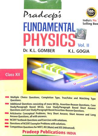Book cover number 2 for Pradeep's Fundamental Physics Class 12 Volume 1 & 2 (2023-2024) written by K. L. Gomber, K. L. Gogia published by Pradeep Publications