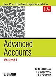 Book cover number 1 for Advanced Accounts Volume 1 written by M. C. Shukla, T. S. Grewal, S. C. Gupta published by S. Chand Publishing