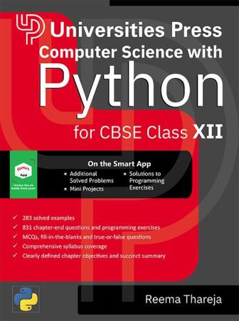 Book cover number 1 for Computer Science with Python CBSE Class 12 written by Reema Thareja published by Universities Press