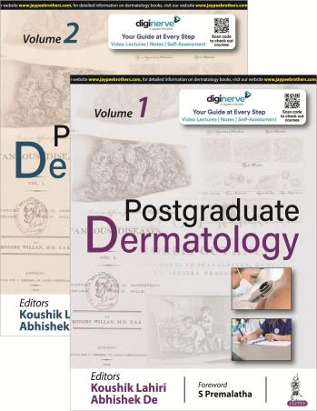 Book cover number 1 for Postgraduate Dermatology Volume 1 & 2 written by Abhishek De, Koushik Lahiri published by Jaypee Brothers Medical Publishers (P) Ltd.