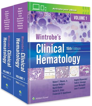 Book cover number 1 for Wintrobe's Clinical Hematology Volume 1 & 2 written by Robert T. Means, Daniel A. Arber, Bertil E. Glader published by Wolters Kluwer