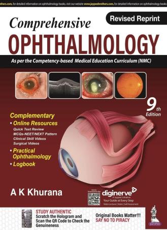 Book cover number 1 for Comprehensive Ophthalmology With Ophthalmology Logbook Plus Practical Ophthalmology written by A. K. Khurana published by Jaypee Brothers Medical Publishers (P) Ltd.