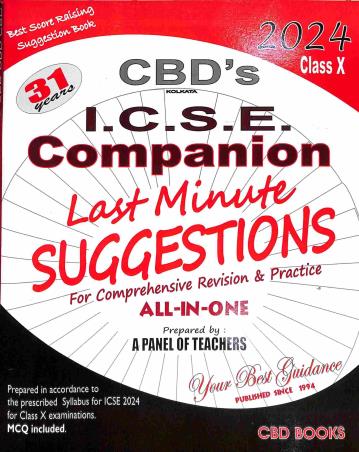 Book cover number 1 for CBDs ICSE Companion Last Minute Suggestion Papers Class 10 (2024) written by NA published by CBD Books