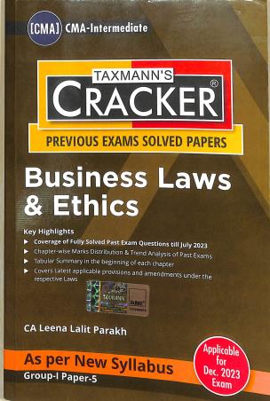Book cover number 1 for Taxmann's CRACKER Business Laws & Ethics  (Previous Exams Solved Papers) Group-1 Paper-5 written by Leena Lalit Parakh published by Taxmann Publications Pvt. Ltd.