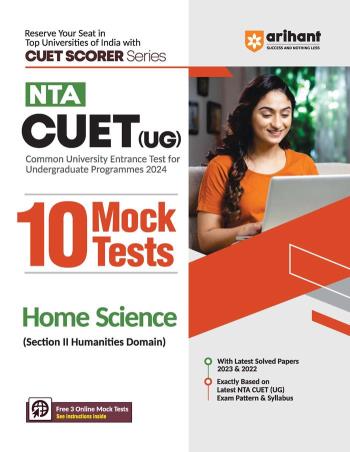 Book cover number 1 for NTA CUET (UG) 10 Mocks Tests Home Science (Section 2 Humanities Domain) written by Akansha Bhalla published by Arihant Publications (India) Limited