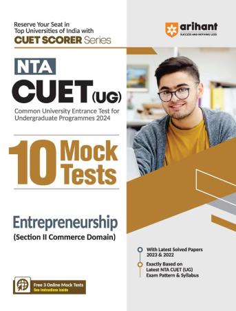 Book cover number 1 for NTA CUET (UG) 10 Mocks Test Entrepreneurship (Section 2 Commerce Domain) written by Maria Rashid published by Arihant Publications (India) Limited