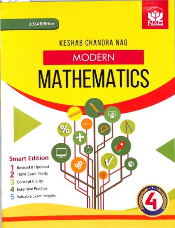 Book cover number 1 for Modern Mathematics Class 4 (2024 Edition) written by K. C. Nag published by Nag Publishing House