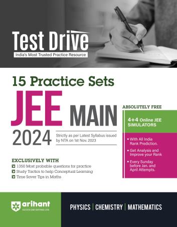 Book cover number 1 for Test Drive 15 Practice Sets JEE Main 2024 written by Rahul Kumar, Pooja Yadav, Anurag Chaudhary published by Arihant Prakashan