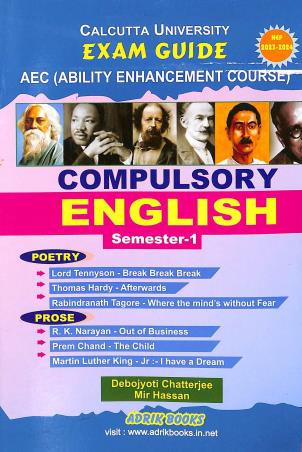 Book cover number 1 for Exam Guide AEC Compulsory English Semester-1 (NEP 2023-2024) (Calcutta University) written by Debojyoti Chatterjee, Mir Hassan published by Adrik Books