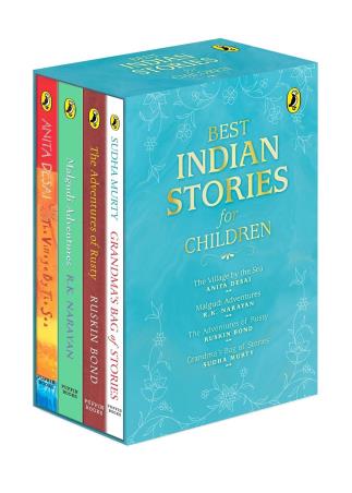 Book cover number 1 for Best Indian Stories For Children (Set Of 4 Books) written by Anita Desai, R. K. Narayan, Ruskin Bond, Sudha Murty published by Puffin